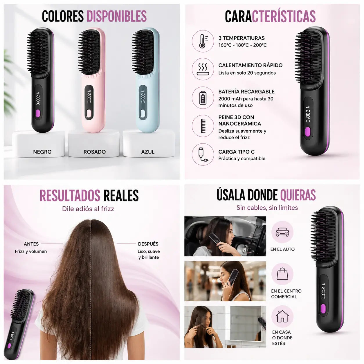LissGo® Cepillo Alisador Inalámbrico