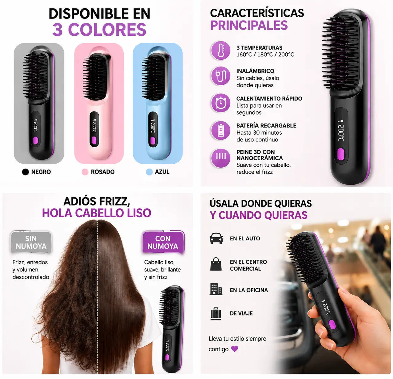 LissGo® Cepillo Alisador Inalámbrico