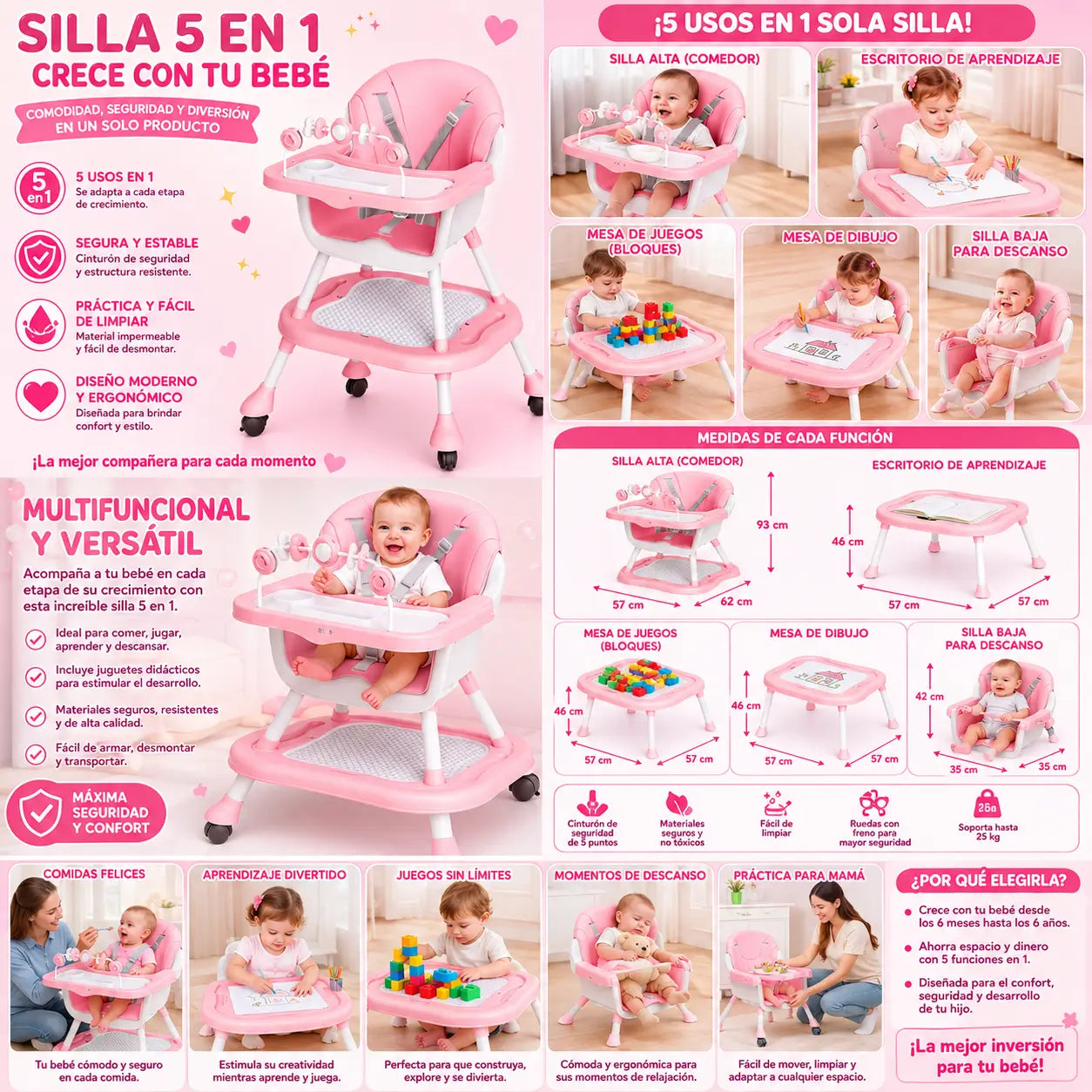 DeskGrow® Silla Comedor Y Escritorio 3 En 1