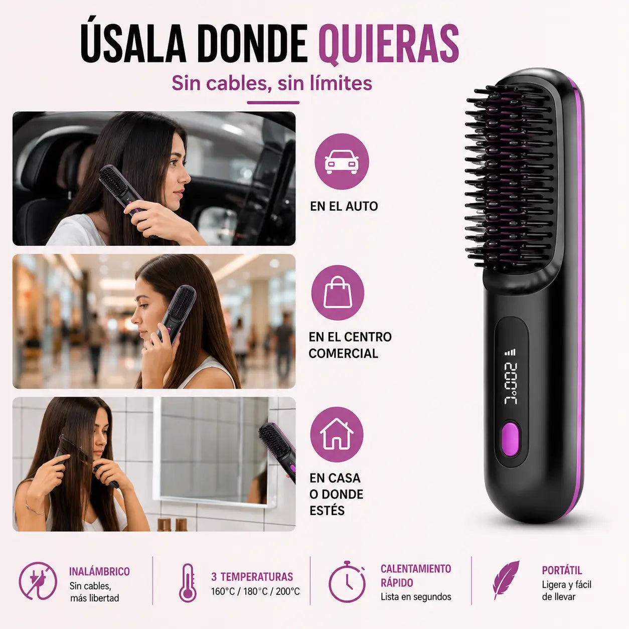 LissGo® Cepillo Alisador Inalámbrico