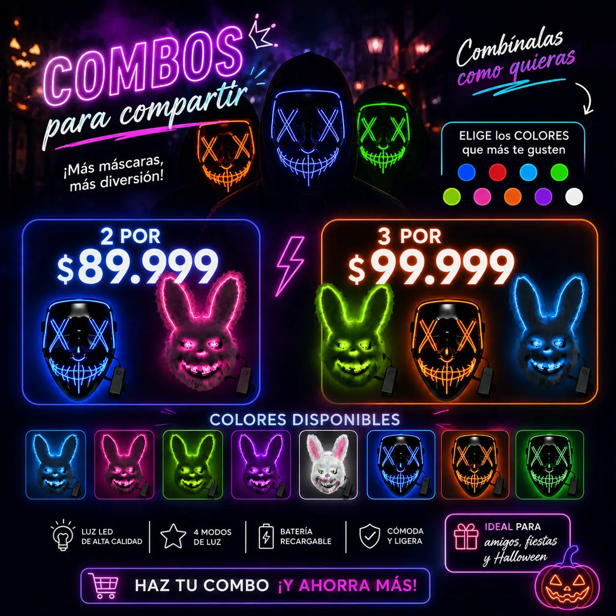 GlowMask® Máscara Halloween Neon